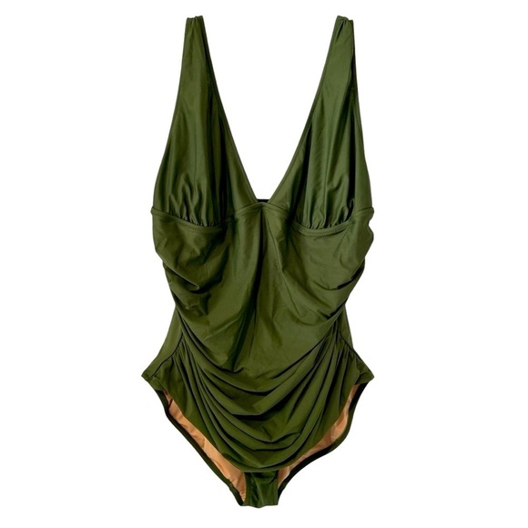 J. Crew Ruched V-neck One Piece Swimsuit in Army/Olive Green BC116 - Size 20 - Picture 5 of 14